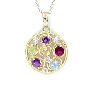 925 Vermeil Topaz Garnet Peridot Amethyst Citrine Diamond Pendant